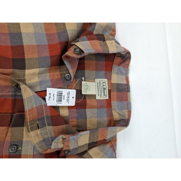 LL Bean Twill Plaid Long Sleeve Button Up Shirt Size Medium Tall Mens NWT Brown - Picture 5 of 12